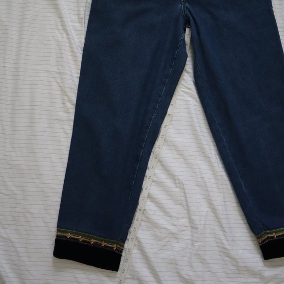 VINTAGE Cropped Straight Leg Jeans Embroidered Hem - Picture 7 of 8